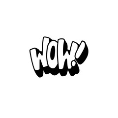 wow text sticker, Comic speech bubble with expression text WOW!.
