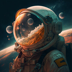 Astronaut, moon, and galaxy background, moon landscape, space wallpaper, cosmic art © Kamryn