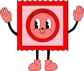 Retro condom mascot character -. 40s, 50s, 60s old animation style. Safe sex,birth control and contraception concept	