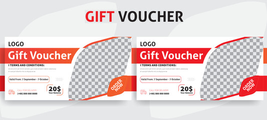 Creative gift Voucher template design, Discount price gift voucher, Company marketing template, heart presents for valentine's day, birthday, and mother's day. Flat lay, Offer Price voucher design.
