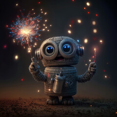 Happy little robot on New Years eve celebrating