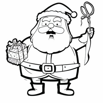 santa claus holding gift and ribbon clip art preview