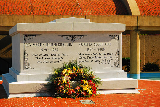 A wreath is laid at the grave of civil rights leader Martin Luther King and his wife Coretta Scott King in Atlanta