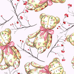 Watercolor bears in a seamless pattern. Can be used as fabric, wallpaper, wrap.