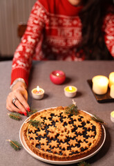 selective focus on jam tart decorated with pastry stars