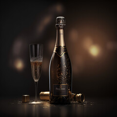 Champagne Bottle with 2 Champagne flutes