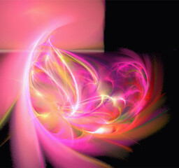 bright pink-red abstract pattern on black, color digital graphics, background, design