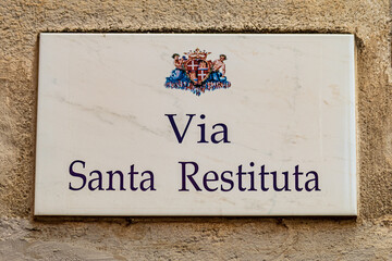 Fototapeta premium Santa Restituta street sign in Cagliari, Italy