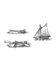 boat illustrations set