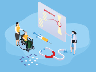 Naklejka premium Doctor with Osteoporosis patient 3D isometric vector concept