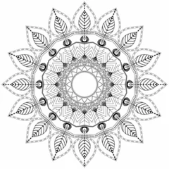 Gordijnen Mandala High-quality black mandala on white background. This monochrome zentangle is ideal for coloring and designing.  © Mahmut