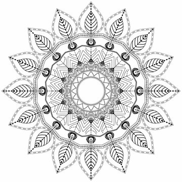 High-quality black mandala on white background. This monochrome zentangle is ideal for coloring and designing.
