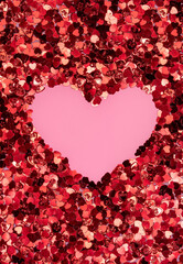 Valentines day background. Glitter red hearts
