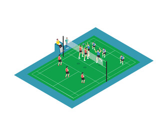 Volley ball game isometric 3d vector concept for banner, website, illustration, landing page, flyer, etc.