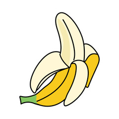 Banana vector illustration. Cute cartoon banana fruit. Banana hand draw isolated.