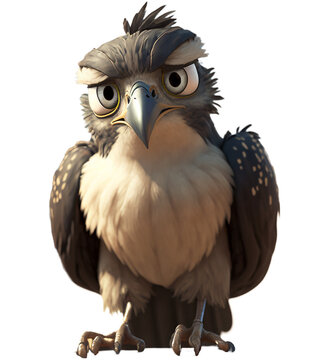 Osprey cartoon character bird looking concerned sitting transparent background created with Generative AI technology