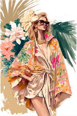 Haute Couture Spring Summer Fashion Collection, Watercolour Illustration, Luxury Clothes Model, Fictional Character, Generative AI