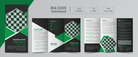 Real estate trifold brochure template design, a4 size horizontal trifold brochure design