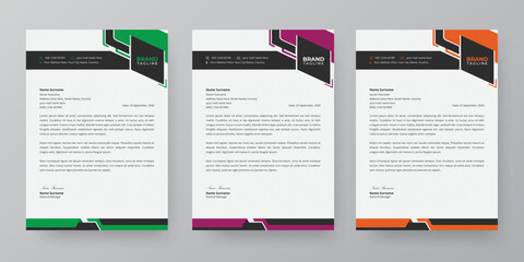 Modern business letterhead, stationery and brand identity template design with 3 color variation