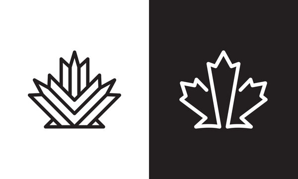 black white maple leaf logo design vector illustration.