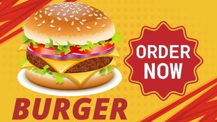Burger promotional sale design advertisement and social media posts, Order Now