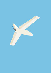 illustration of white bivoj drone flying isolated on blue.