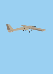 illustration of military drone with trident symbol of Ukraine isolated on blue.