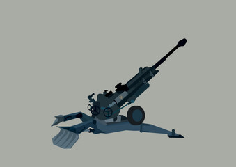 illustration of Ukrainian military M777 howitzer isolated on grey.