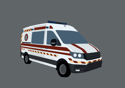illustration of cartoon ambulance isolated on grey.