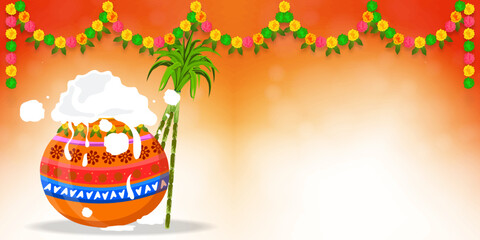 Happy Pongal South Indian Harvest Festival, Happy Pongal Celebration Banner or Poster Design Background,