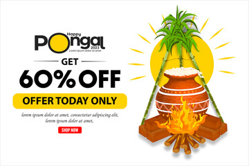 illustration of Happy Pongal greeting card background. Design with 60% Discount Illustration - Big Pongal Offer Design Background. © avs