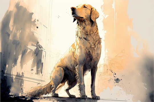 Stunning golden retriever dog watercolor illustration made with Generative AI
