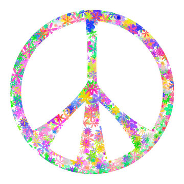 Clean & simple flower power style peace sign illustration, clipart, geometric, icon, object, shape, symbol, etc. PNG with transparent background. Design elements for websites and other graphics.
