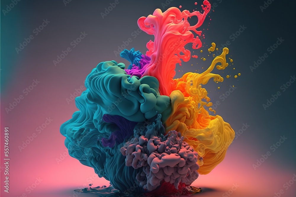 Poster a colorful liquid splashing out of a blue., generative ai