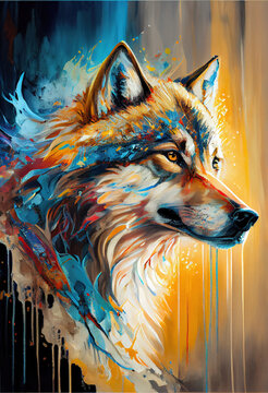 wolf, digital art, abstract, animal, ink, oil, water, painting