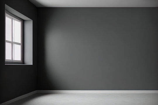 Mockup of an empty room with a dark wall. Generative AI