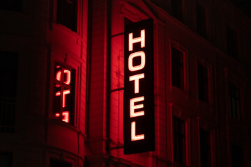 Red neon hotel sign - Tight