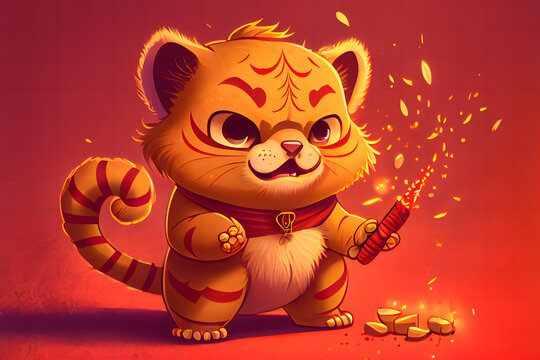 Happy Chinese New year, Spring Festival, Chinese zodiac and animals, Tiger