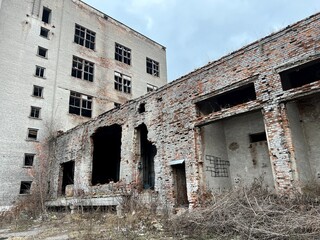war in the city air bomb hit a residential apartment building ruins at chemical plant in Ukraine devastation. No war. we are for peace. glory to ukarina real life horror movie empty shitty place