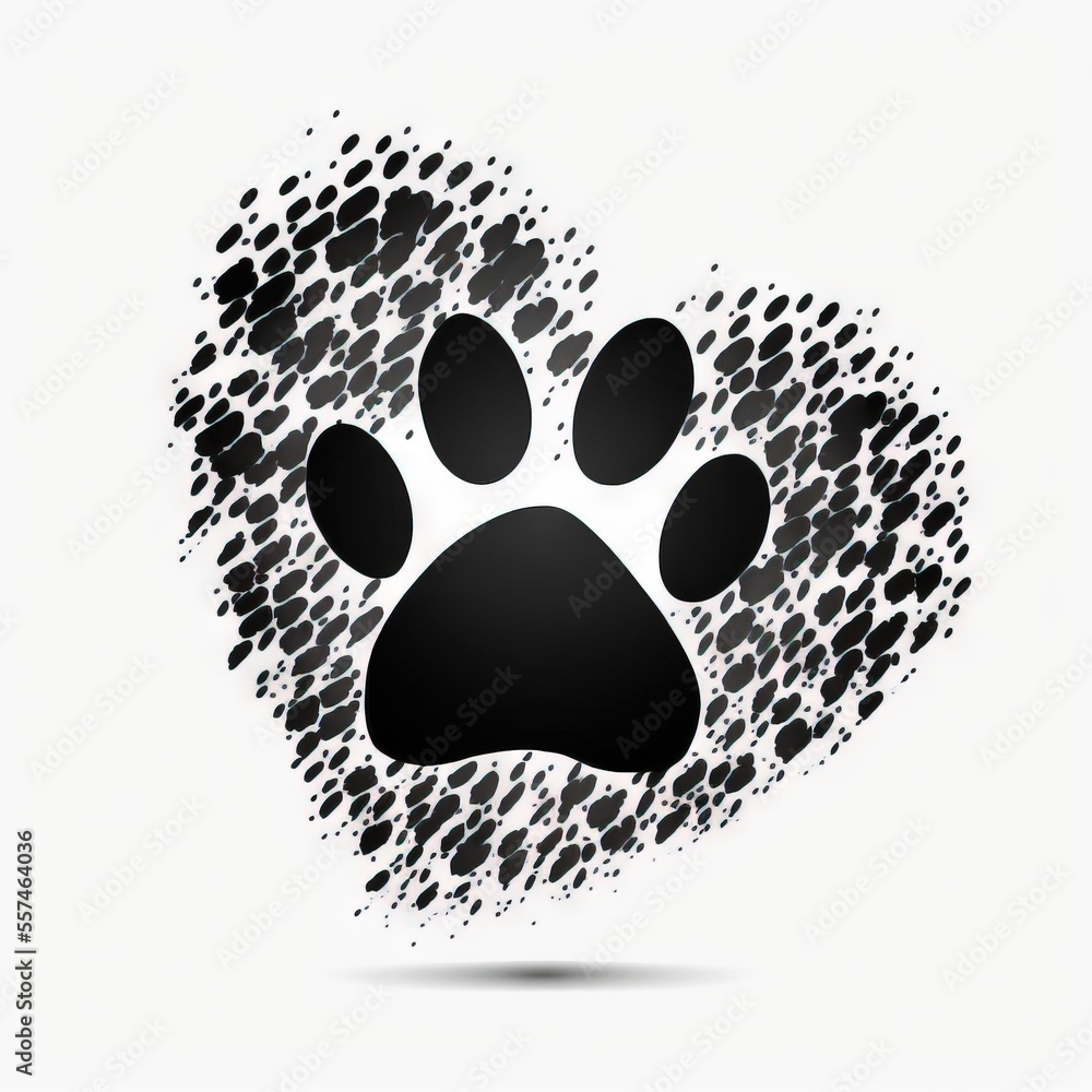 Poster a paw print in the shape of a heart on a white background illustration of a paw print in the shape o
