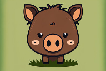 cute boar head shaped flatly. Generative AI