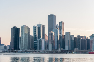 Fototapeta na wymiar Chicago Michigan Lake and Business District, Downtown, Skyscraper. Illinois