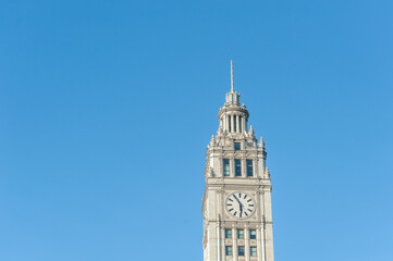 Chicago Business District, Downtown, Clock Skyscraper. Illinois