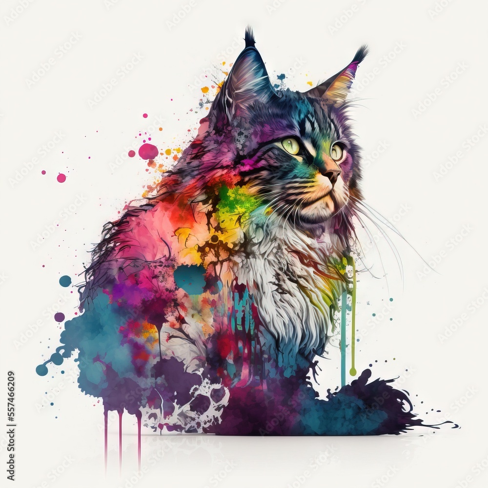 Poster a cat with a colorful background and a white background with a white background and a black cat with