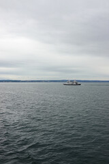 Panorama of Bodensee lake and a ferry from Friedrichshafen, Germany