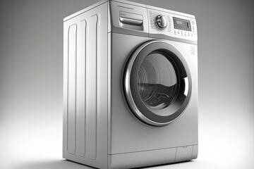 Modern washing machine in silver, isolated on white. Generative AI
