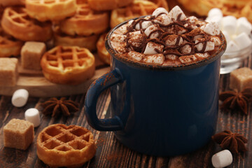 A mug with hot chocolate with marshmallow	