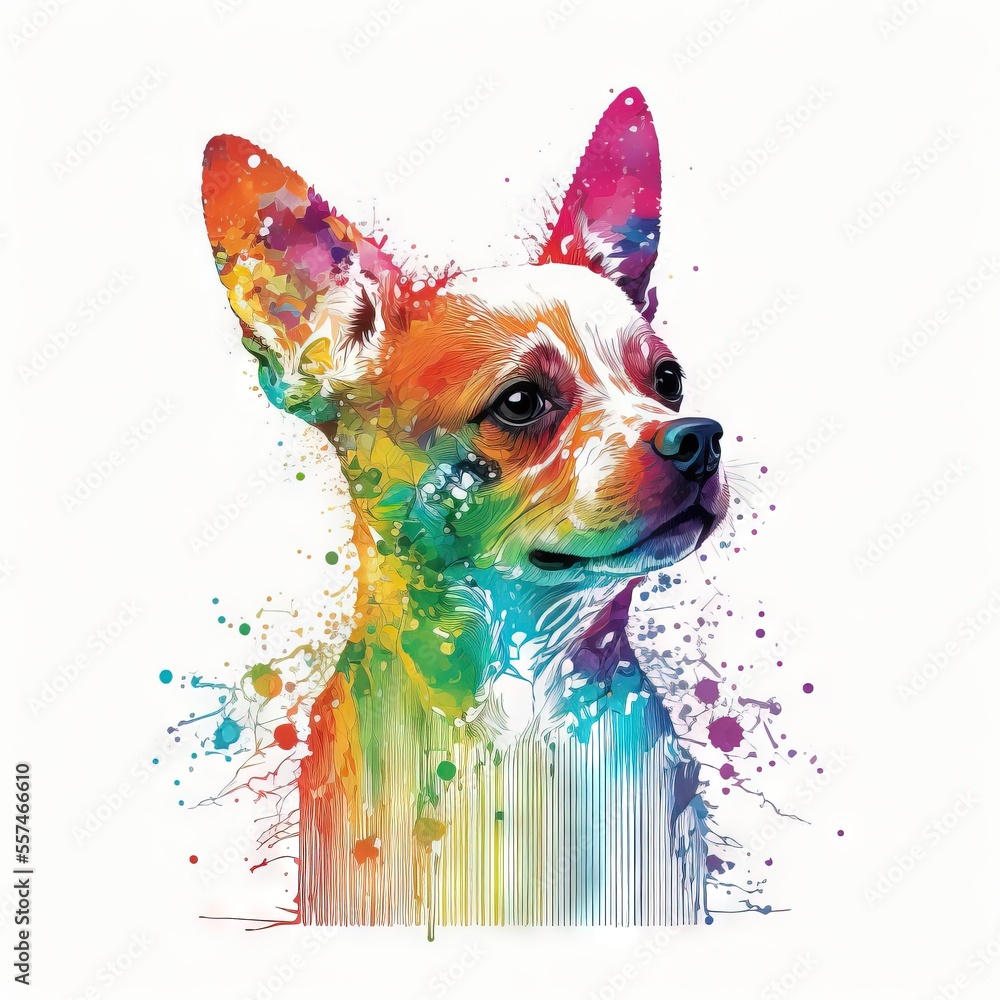 Poster a colorful dog with a white background and a white background with a colorful dog's head and a white