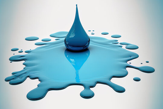 Spilled water drop on the ground in a genuine photograph, clipped and isolated on a white backdrop. Generative AI
