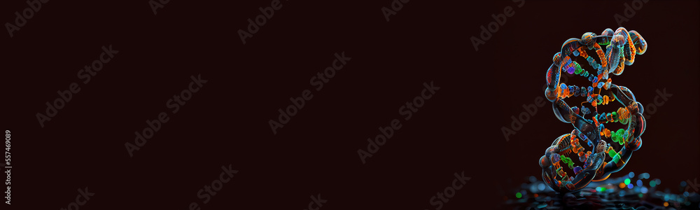 Poster abstract colour dna on a black background created with generative ai technology